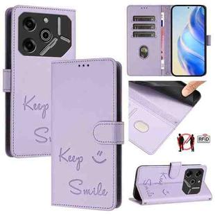 For Tecno Pova 6 Pro / Pova 6 5G Smile Embossing RFID Leather Phone Case(Light Purple)