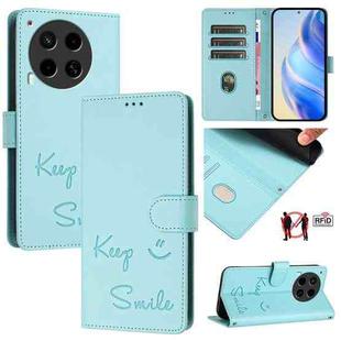 For Tecno Camon 30 5G / 4G Smile Embossing RFID Leather Phone Case(Mint Green)