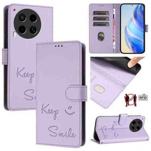 For Tecno Camon 30 5G / 4G Smile Embossing RFID Leather Phone Case(Light Purple)