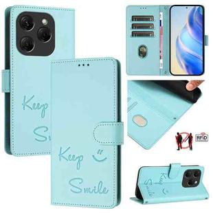 For Tecno Spark 20 Pro Smile Embossing RFID Leather Phone Case(Mint Green)