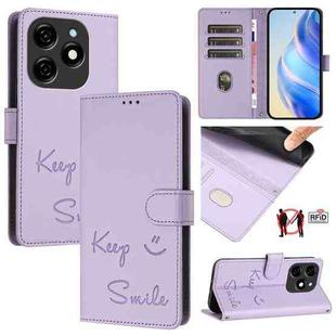 For Tecno Spark 20 Smile Embossing RFID Leather Phone Case(Light Purple)