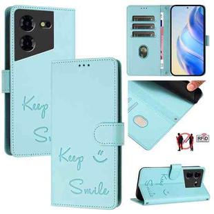 For Tecno Pova 5 Pro 5G Smile Embossing RFID Leather Phone Case(Mint Green)