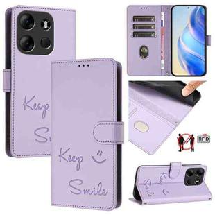 For Tecno Spark Go 2023 Smile Embossing RFID Leather Phone Case(Light Purple)