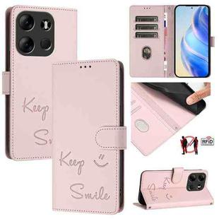 For Tecno Pop 7 / Pop 7 Pro Smile Embossing RFID Leather Phone Case(Pink)