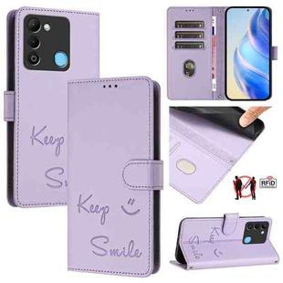 For Tecno Spark 9 Smile Embossing RFID Leather Phone Case(Light Purple)