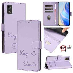 For Tecno Pop 5c Smile Embossing RFID Leather Phone Case(Light Purple)