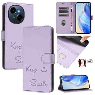 For Tecno Spark Go 1 / Go 2025 Smile Embossing RFID Leather Phone Case(Light Purple)