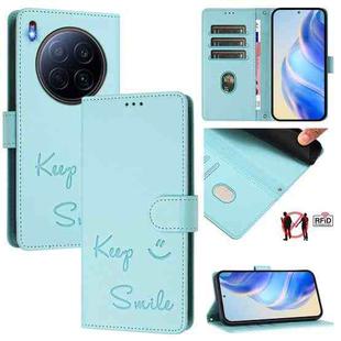 For Tecno Camon 40 Premier Smile Embossing RFID Leather Phone Case(Mint Green)