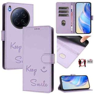 For Tecno Camon 40 Premier Smile Embossing RFID Leather Phone Case(Light Purple)