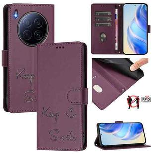 For Tecno Camon 40 Premier Smile Embossing RFID Leather Phone Case(Violet)