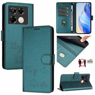 For Infinix Note 40 Pro 4G X6850 Smile Embossing RFID Leather Phone Case(Peacock Green)