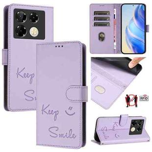 For Infinix Note 40 Pro 4G X6850 Smile Embossing RFID Leather Phone Case(Light Purple)