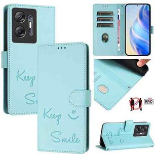 For Infinix Hot 30 5G Smile Embossing RFID Leather Phone Case(Mint Green)