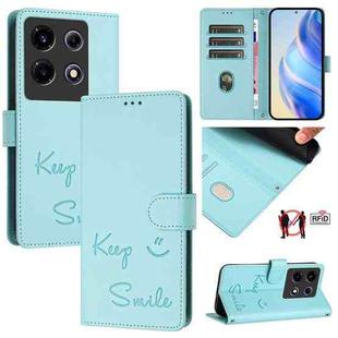 For Infinix Note 30 VIP Smile Embossing RFID Leather Phone Case(Mint Green)