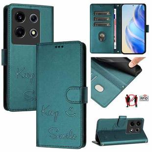 For Infinix Note 30 VIP Smile Embossing RFID Leather Phone Case(Peacock Green)