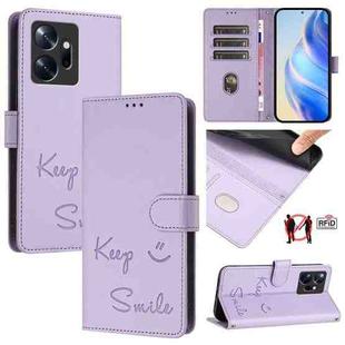 For Infinix Zero 20 Smile Embossing RFID Leather Phone Case(Light Purple)