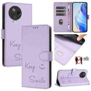 For Infinix Note 12 Pro 4G / Note 12 2023 Smile Embossing RFID Leather Phone Case(Light Purple)