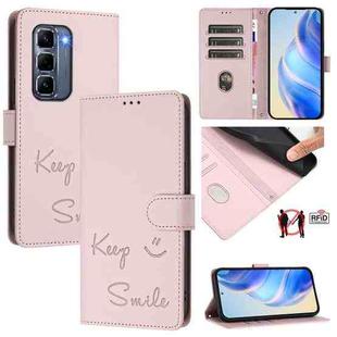 For Infinix Hot 50 Pro+ 4G Smile Embossing RFID Leather Phone Case(Pink)