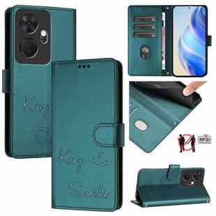 For itel P55+ Smile Embossing RFID Leather Phone Case(Peacock Green)