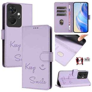 For itel P55+ Smile Embossing RFID Leather Phone Case(Light Purple)