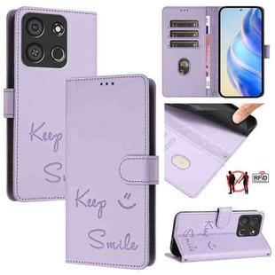 For itel A05s Smile Embossing RFID Leather Phone Case(Light Purple)