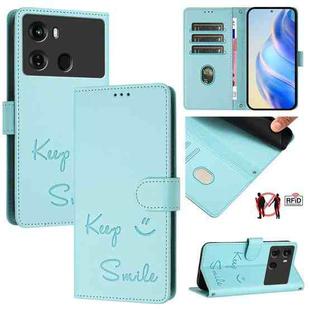 For itel P40 Smile Embossing RFID Leather Phone Case(Mint Green)