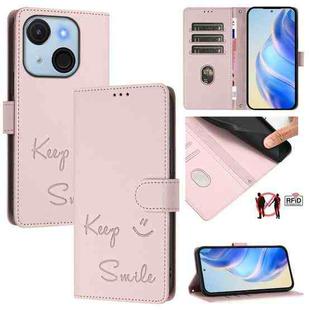 For itel A50C Smile Embossing RFID Leather Phone Case(Pink)