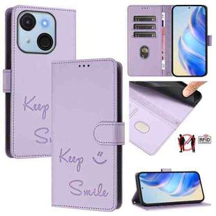 For itel A50C Smile Embossing RFID Leather Phone Case(Light Purple)