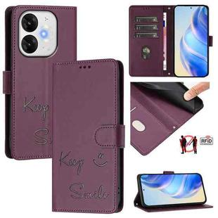 For itel A80 4G Smile Embossing RFID Leather Phone Case(Violet)