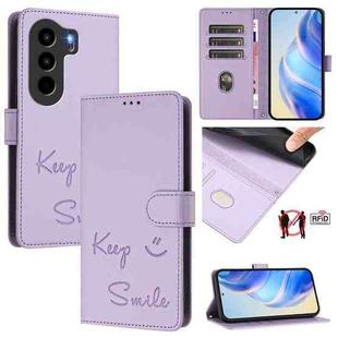 For itel Power 70 Smile Embossing RFID Leather Phone Case(Light Purple)