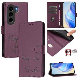 For itel Power 70 Smile Embossing RFID Leather Phone Case(Violet)