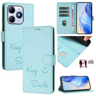 For itel A90 4G Smile Embossing RFID Leather Phone Case(Mint Green)