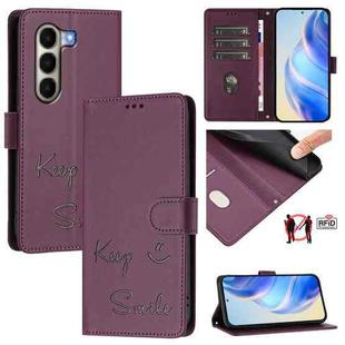 For itel A95 5G Smile Embossing RFID Leather Phone Case(Violet)