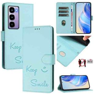 For itel City 100 Smile Embossing RFID Leather Phone Case(Mint Green)