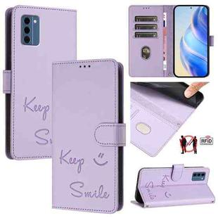 For Nokia C300 Smile Embossing RFID Leather Phone Case(Light Purple)