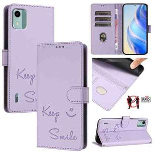 For Nokia C12 Smile Embossing RFID Leather Phone Case(Light Purple)