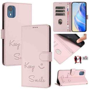 For Nokia C02 Smile Embossing RFID Leather Phone Case(Pink)