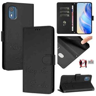 For Nokia C02 Smile Embossing RFID Leather Phone Case(Black)