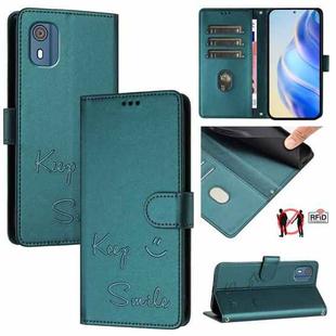 For Nokia C02 Smile Embossing RFID Leather Phone Case(Peacock Green)