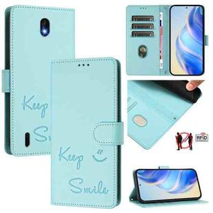For Nokia C01 Plus / C1 2nd Edition Smile Embossing RFID Leather Phone Case(Mint Green)