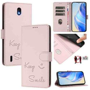 For Nokia C01 Plus / C1 2nd Edition Smile Embossing RFID Leather Phone Case(Pink)