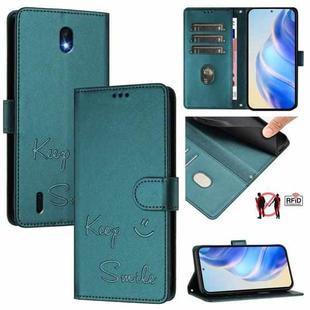 For Nokia C01 Plus / C1 2nd Edition Smile Embossing RFID Leather Phone Case(Peacock Green)