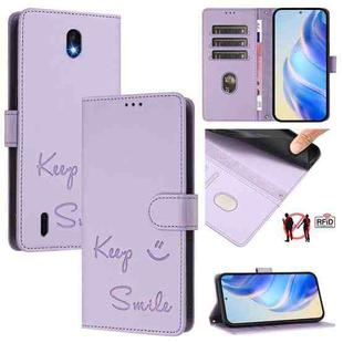 For Nokia C01 Plus / C1 2nd Edition Smile Embossing RFID Leather Phone Case(Light Purple)