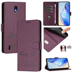 For Nokia C01 Plus / C1 2nd Edition Smile Embossing RFID Leather Phone Case(Violet)