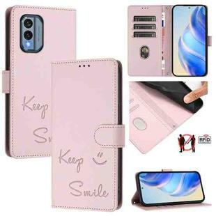 For Nokia X30 5G Smile Embossing RFID Leather Phone Case(Pink)