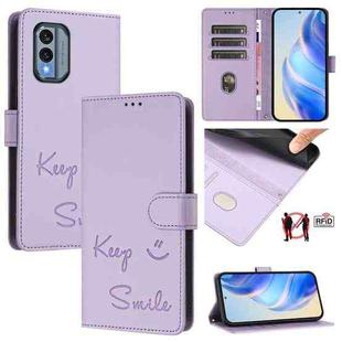 For Nokia X30 5G Smile Embossing RFID Leather Phone Case(Light Purple)