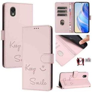 For TCL 201 Smile Embossing RFID Leather Phone Case(Pink)