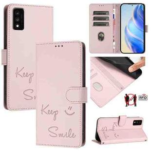 For TCL 30T T603DL Smile Embossing RFID Leather Phone Case(Pink)