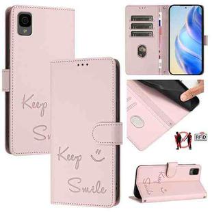 For TCL 30Z T602DL Smile Embossing RFID Leather Phone Case(Pink)