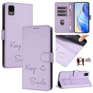 For TCL 30Z T602DL Smile Embossing RFID Leather Phone Case(Light Purple)